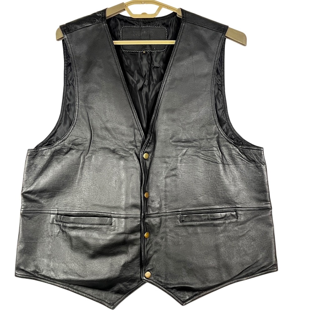 Roman Leather Collection Vest Mens XL Black Genuine Leather Motorcycle Biker